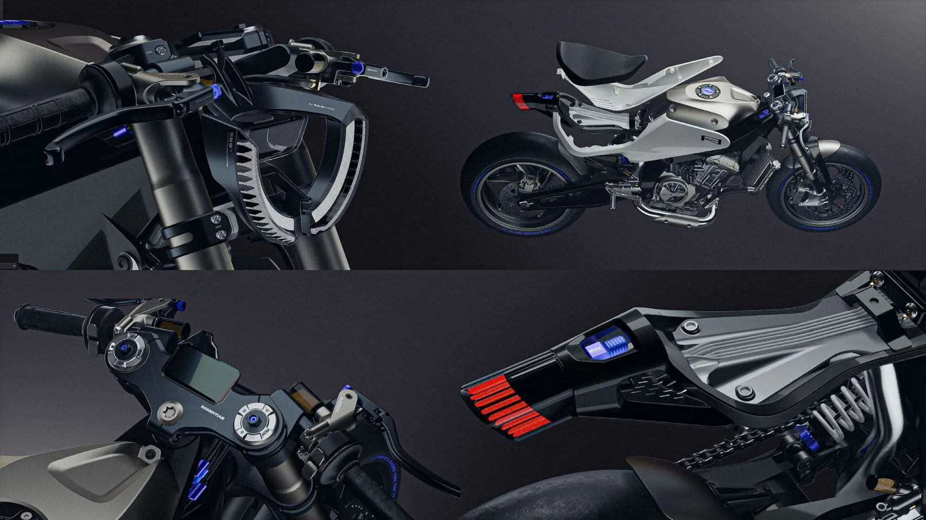 E8 render details: cockpit, ECU, cable routing and tail