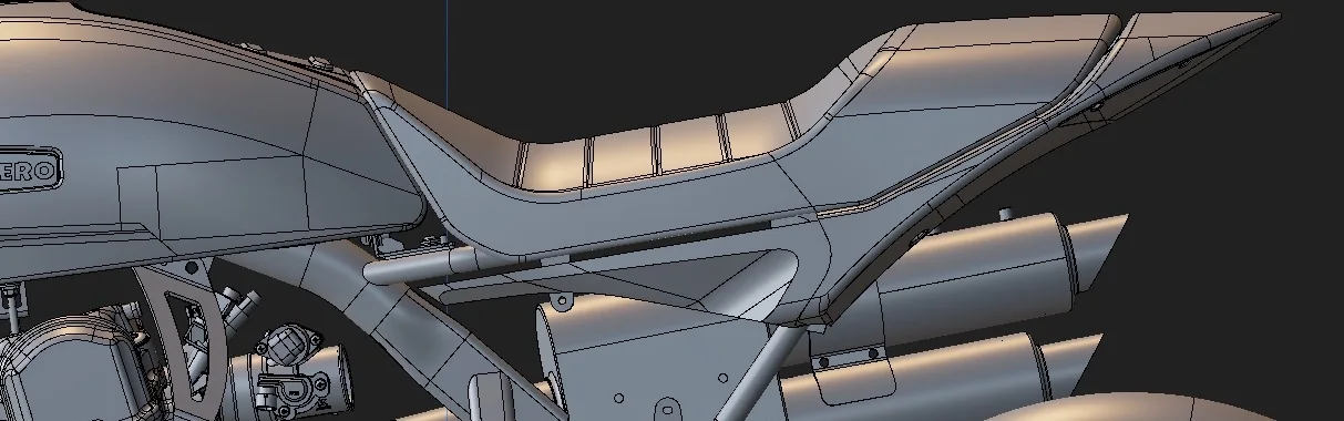 CAD side view of the flat-track tail with the new under-seat tray