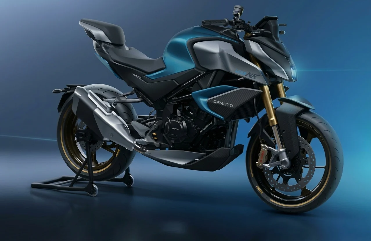 CFMoto 450 NK, final design render, three-quarter view