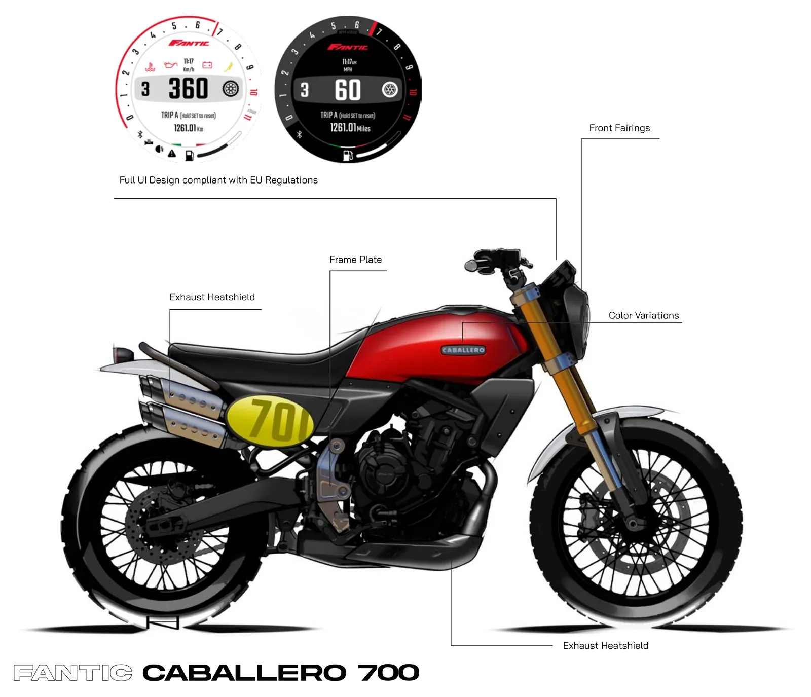 What I worked on: UI compliant with EU regulations, front fairings, frame plate, exhaust heat shields, colour variations