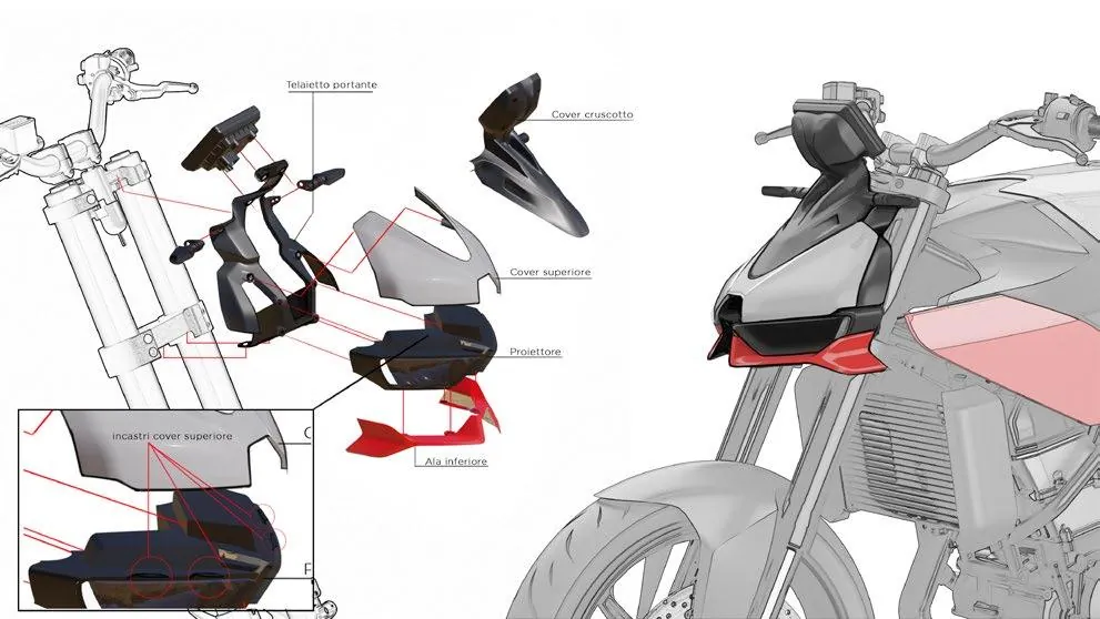 Development sketches over the bike