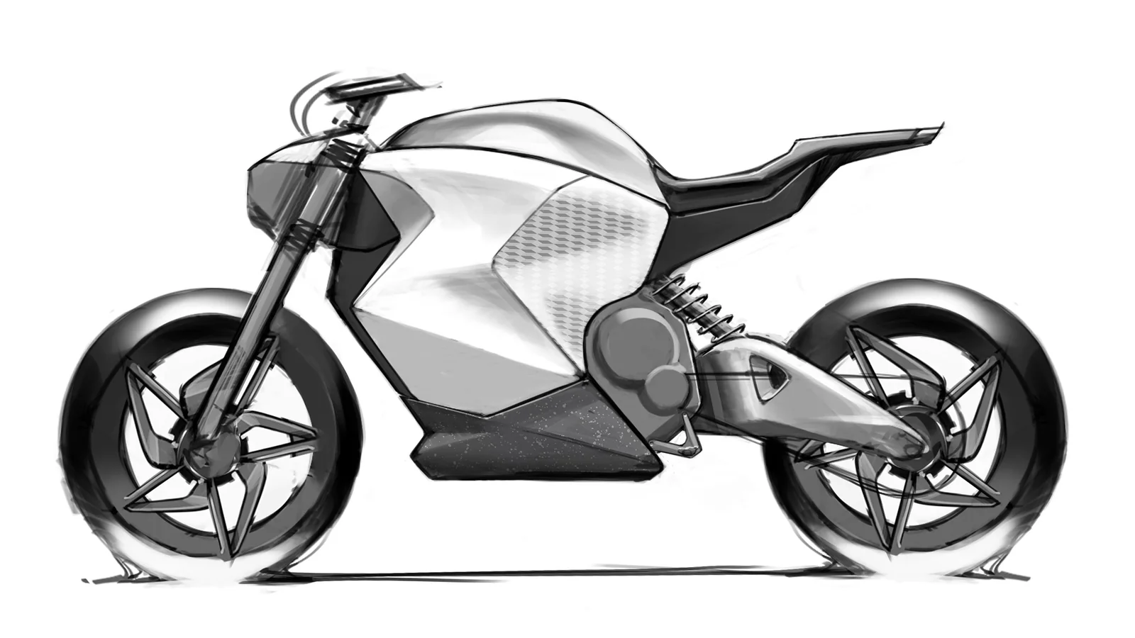 Electric naked bike, side view